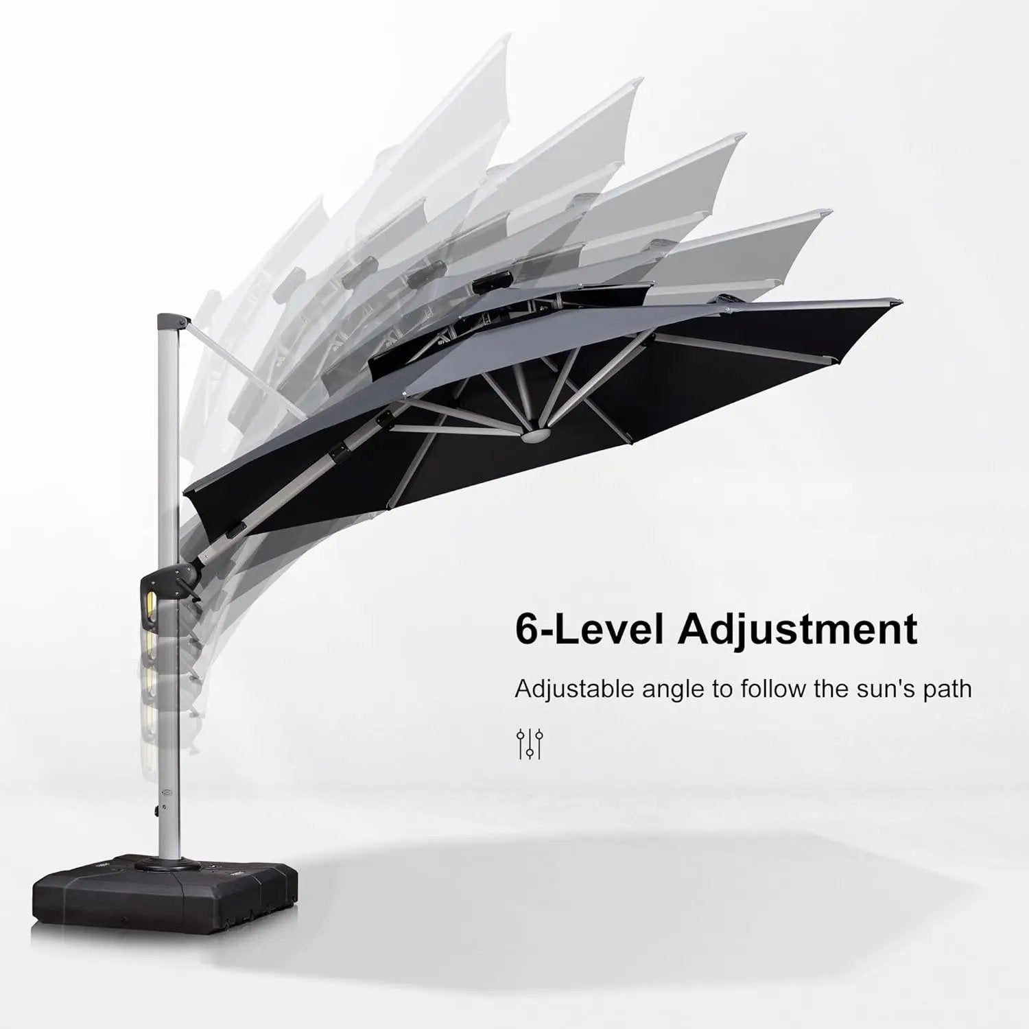 PURPLE LEAF 11ft Patio Umbrella With Base Solar powered LED Cantilever Umbrella with LED lights Windproof Outdoor Offset Umbrella for Garden Deck Pool Patio, Grey by GreenHaven Gardens