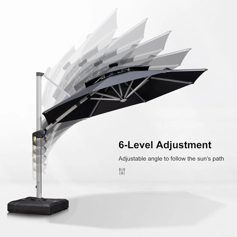 PURPLE LEAF 10ft Patio Umbrella With Base Solar powered LED Cantilever Umbrella with LED lights Windproof Outdoor Offset Umbrella for Garden Deck Pool Patio, Grey by GreenHaven Gardens