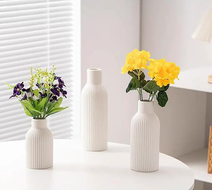 Ceramic Vase Set of 3, Flower Vases for Spring Room Decor, Kitchen Farmhouse, Modern Boho Style(White) by GreenHaven Gardens