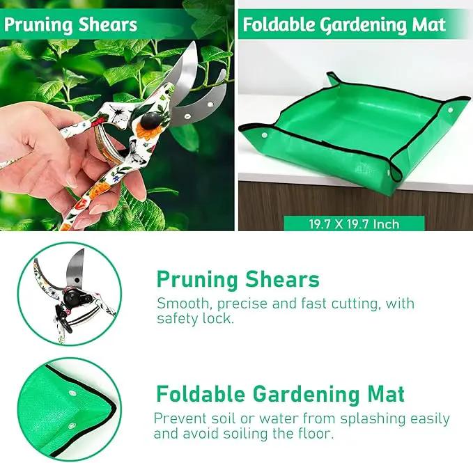 Garden Tool Set, 4 PCS Heavy Gardening Kit Heavy Duty Floral Hand Tools, Fancy Gifts for Women, Including Trowel, Sharp Pruner, Hand Rake, and Mat (White Set) by GreenHaven Gardens