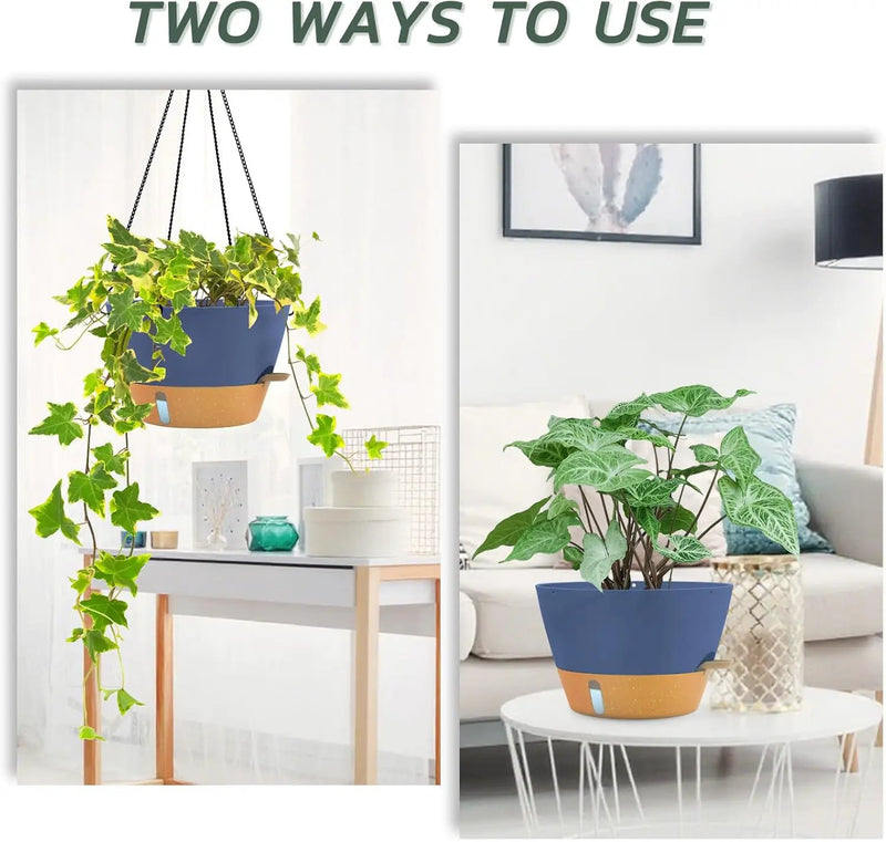 ZMTECH 12 Inch Large Hanging planters for Indoor, 2 Pack Self Watering Plant Pot for Outdoor Garden Porch, Hanging Flower Pot with Visible Water Level & Removable Tray(12Inch, Blue) by GreenHaven Gardens