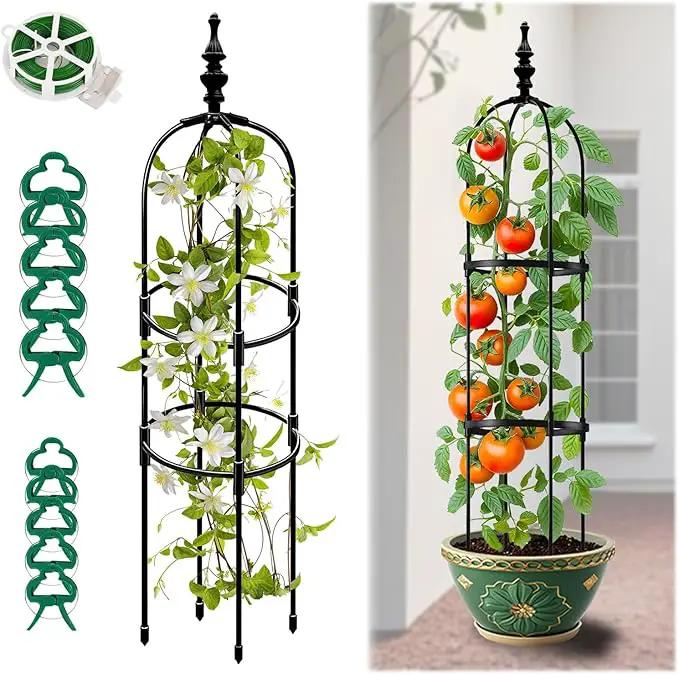 Trellis for Climbing Plants Outdoor 1Pcs Garden Obelisk, Metal Pipe Tomato Cage Cucumber Rose Flower Vegetable Grape Round Vine Tall Plants Trellis,Plants Support Stakes Potted Garden Tower Indoor by GreenHaven Gardens