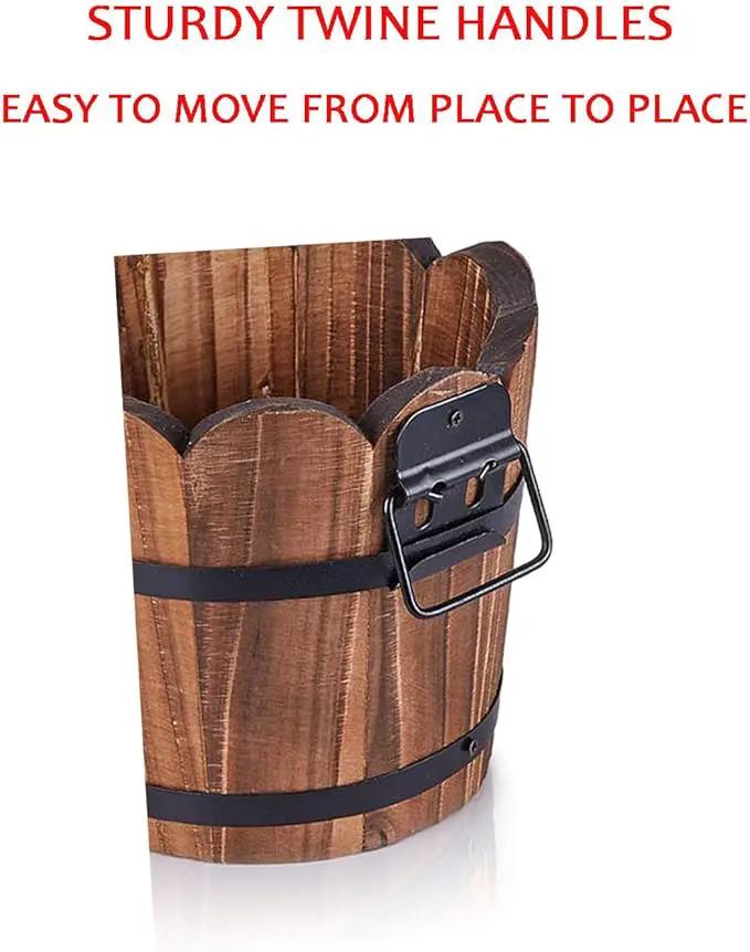 Wooden Bucket Barrel Planters, Small Flower Pot with Drainage Holes for Indoor Plants Home Décor, Set of 3 by GreenHaven Gardens