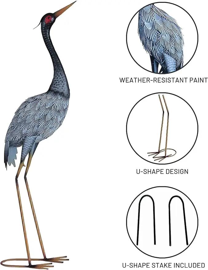 Crane Statue Garden Décor, Metal Heron Statue Yard Art for Outdoor Patio Lawn Backyard Pool Front Porch Deocr, Bird Garden Sculpture & Statues, Set of 2, Black and White by GreenHaven Gardens