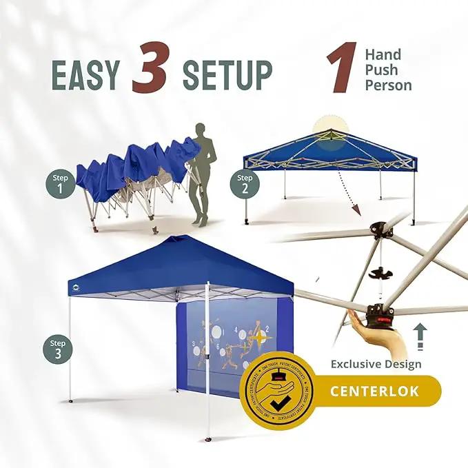 CROWN SHADES 10x10 Pop Up Canopy Tent with Game Netting - Beach Tent with One Push Setup - Outdoor Sun Shade for Events, Parties, Camping with STO-N-Go Cover Bag, Silver Coated Top, Blue by GreenHaven Gardens