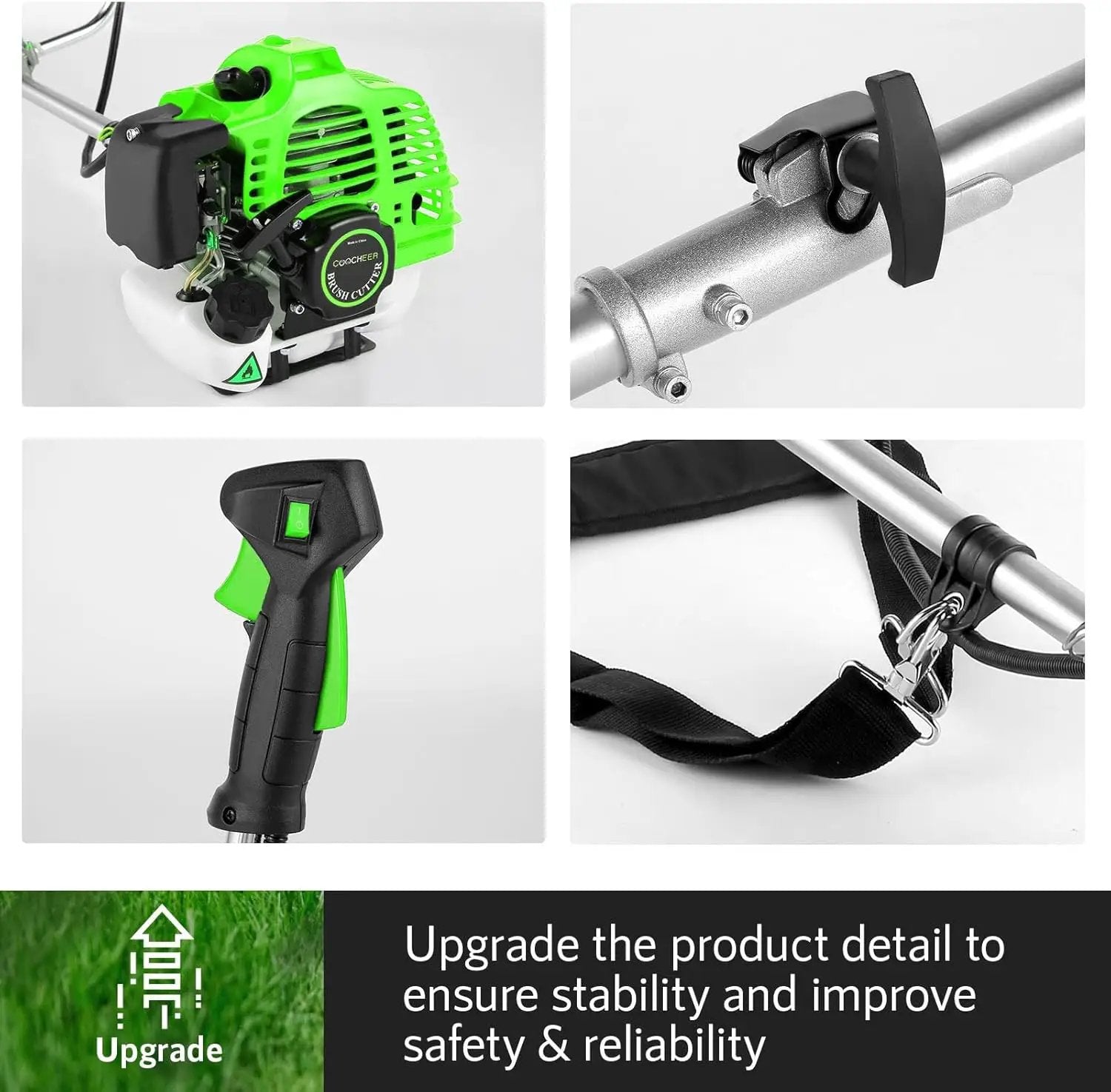 58CC Weed Wacker Brush Cutter, Gas Powered String Trimmer 4-in-1 Gas Weed Eater with 4 Detachable Heads Straight Shaft 2-Cycle for Weed, Brush(Green) by GreenHaven Gardens