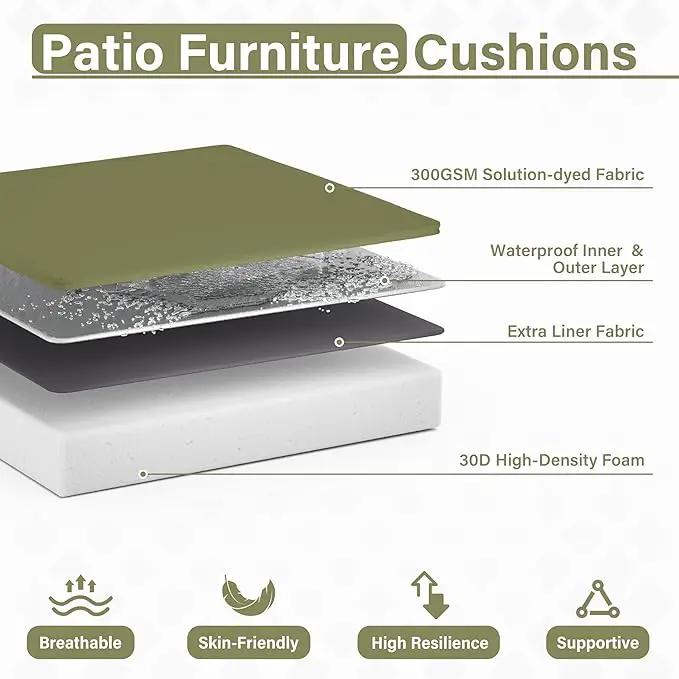 Patio Chair Cushions 17 X 16 X 3 Inch Waterproof Outdoor Seat Cushions for Patio Furniture, Outdoor Sofa Couch Pads with Ties & Handle, Set of 2, Light Green by GreenHaven Gardens