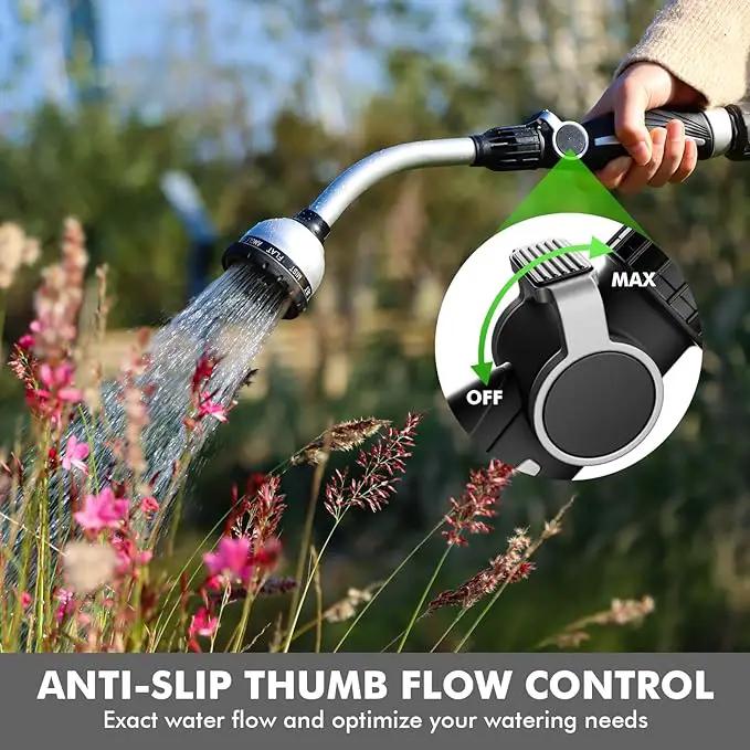 RESTMO Watering Wand Heavy Duty, Metal Garden Hose Wand with Thumb Flow Control, 15-Inch Long Hose Nozzle Sprayer with 10 Spray Patterns, Ideal to Water Hanging Baskets and Shrubs, Silver by GreenHaven Gardens