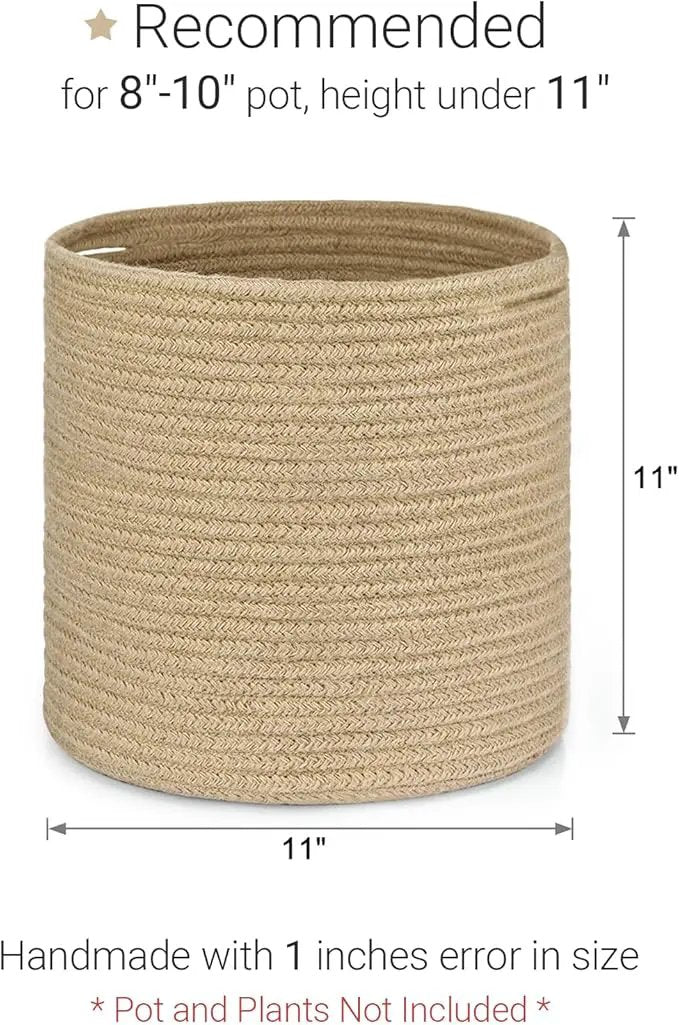 Dahey Jute Rope Plant Basket Modern Woven Storage Basket for 10" Indoor Planter, Decorative Flower Pots Cover Laundry Bin with Handle Rustic Home Decor, Beige by GreenHaven Gardens