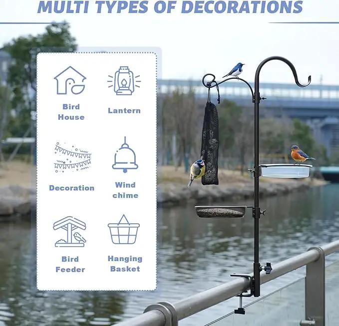 Deck Bird Feeding Station | Premium Multi Feeder Hanging Kit with Bird Bath & Sock Feeder | Attracts Wild Birds, Planter Hanger Hook for Outdoor Deck, Patio, Garden by GreenHaven Gardens