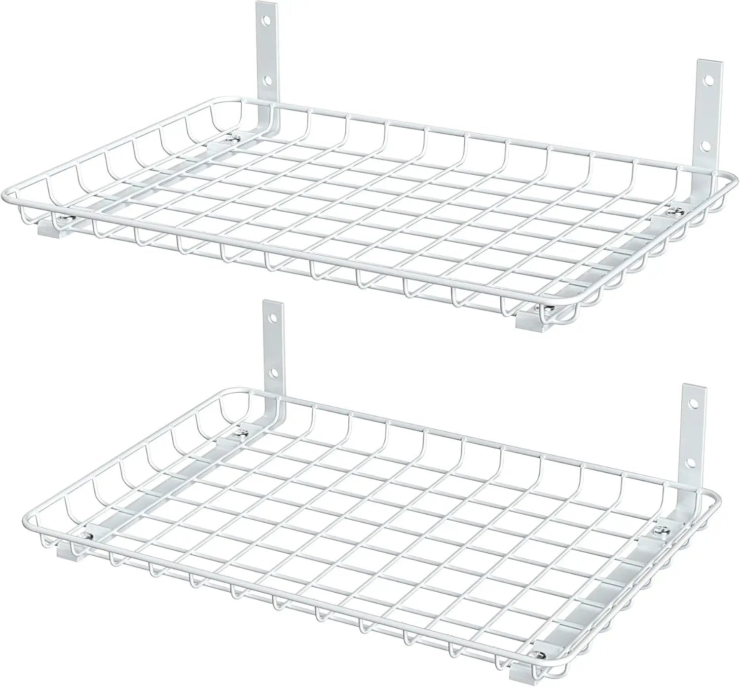 EVERHANGER Garage Wall Shelves 12x18 Inch, Wall Mounted Storage Shelf, Metal Shelf Rack, Heavy-Duty Shelf Organizer 2 Pack, White by GreenHaven Gardens