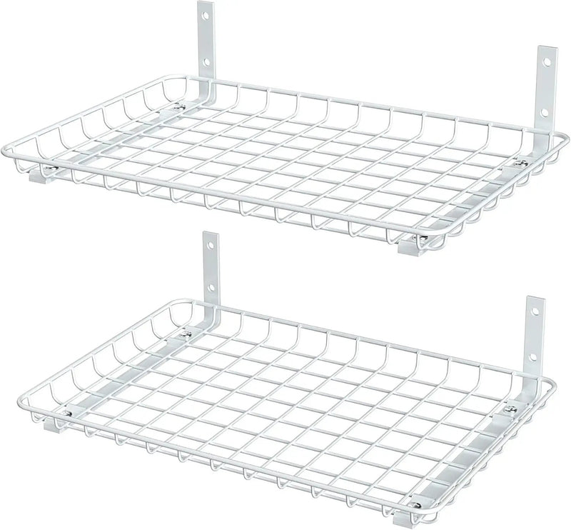 EVERHANGER Garage Wall Shelves 12x18 Inch, Wall Mounted Storage Shelf, Metal Shelf Rack, Heavy-Duty Shelf Organizer 2 Pack, White by GreenHaven Gardens