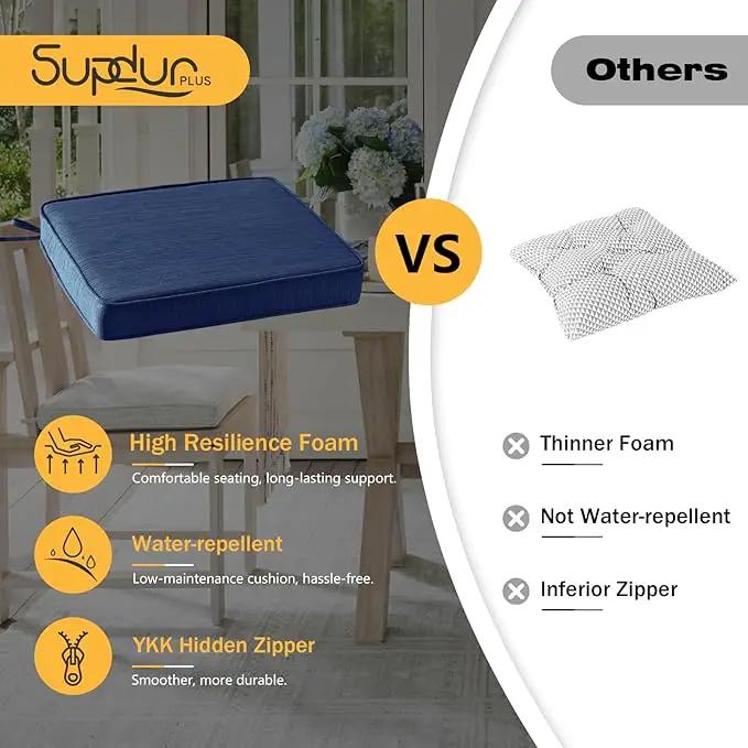 Outdoor Square Corner Seat Cushion, 19"x19"x3", Set of 4, Non Slip Seat Cushion Pads with Removable Cover for Patio Furniture, Garden Yard Lawn, Navy by GreenHaven Gardens