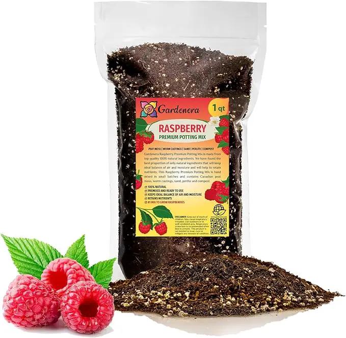 Premium Raspberry Potting Soil Mix - Optimal Blend for Thriving and Juicy Berries - 1 Quart by GreenHaven Gardens