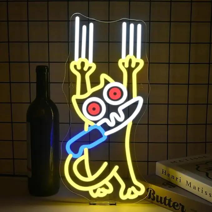 Cat Kinfe Neon Sign Dimmable Cute Cat Led Signs for Wall Decor LED USB Powered Animal Neon Light Sign for Bedroom Coffee Restaurant Kitchen Decoration Birthday Gifts by GreenHaven Gardens