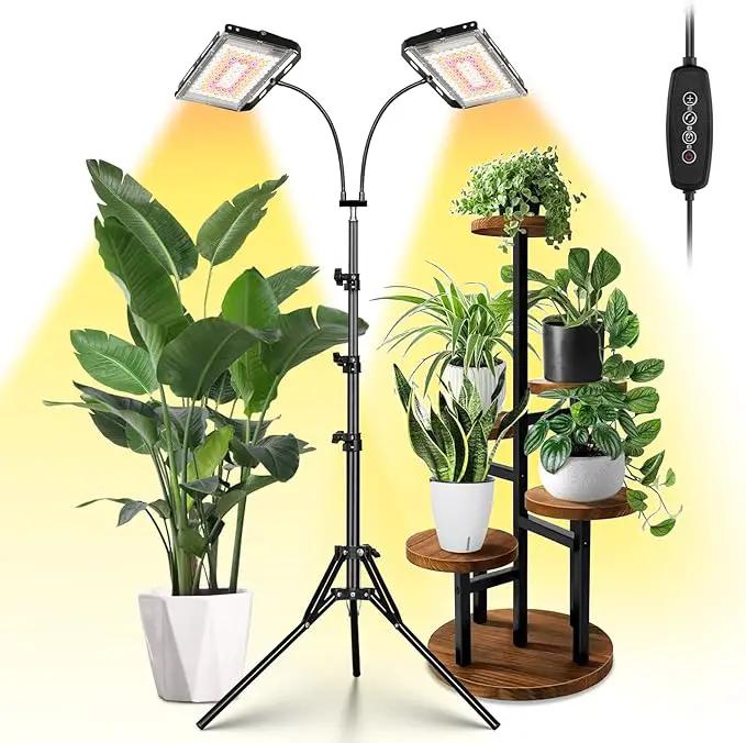 Grow Lights for Indoor Plants,Full Spectrum Standing Plant Grow Light with 4/8/12H Timer, 6 Dimmable Levels,68" Adjustable Tripod, Floor Grow Lamp for Large Indoor Plants, Dual Heads Plus by GreenHaven Gardens