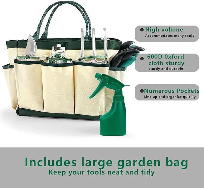 Gardening Tools - 11Pcs Heavy Duty Garden Tool Set with Non-Slip Rubber Grip,Aluminum Alloy Starter Kit with Garden Bag, Durable, Ergonomic, Ideal Gardening Gifts for Women, Mom, Men by GreenHaven Gardens
