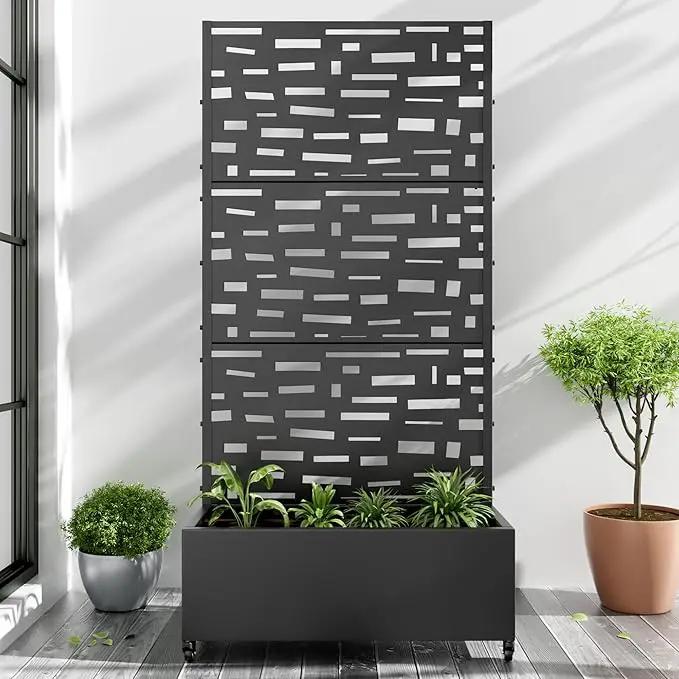 Casaphoria Metal Raised Garden Bed with Trellis and Wheels, 72"x35"x16" Planter Box for Climbing Plants, Vegetables & Vines, Features Drainage Holes and Privacy Screen (Black-Gerald) by GreenHaven Gardens