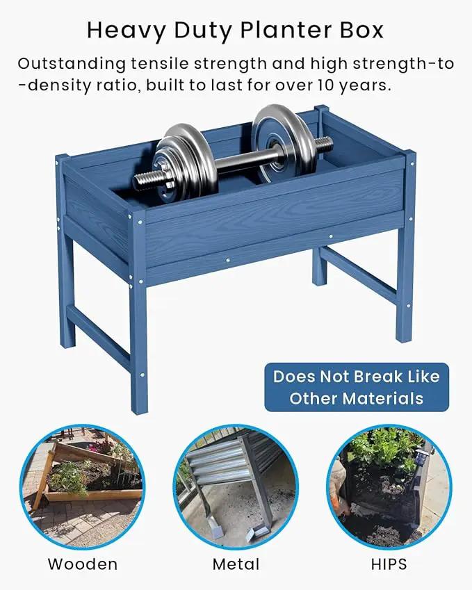 HDPE Raised Garden Bed with Legs, Outdoor Weather-Resistant Elevated Planter Box Stand for Seeds, Herbs, Flowers, Vegetables (Navy Blue) by GreenHaven Gardens