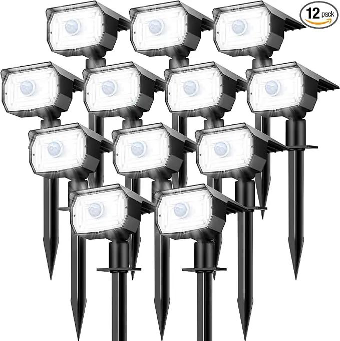Solar Spot Lights Outdoor Motion Sensor with 3 Modes, [ 12 Pack/56 LED ] 2-in-1 Auto On/Off Solar Landscape Lighting for Outside Yard Wall Garden Path, Cool White by GreenHaven Gardens