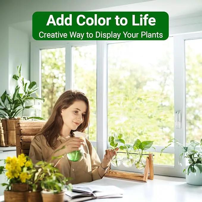 Ivolador I Plant Propagation Station, Bulb Plant Terrarium with Wooden Stand, Unique Gardening Gifts for Women, Hydroponic Indoor Planter, Home Office Garden Wedding Decor - 3 Bulb Glass Vases by GreenHaven Gardens