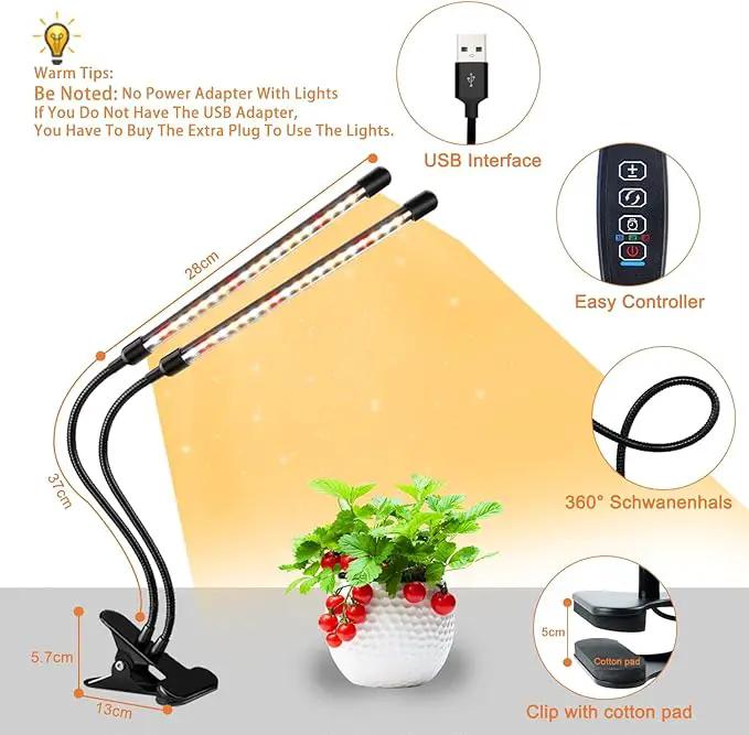 Grow Lights for Indoor Plants, Full Spectrum LED Plant Lamps with Clips and 3m Cables for Seeding Growing(2 Pack) by GreenHaven Gardens