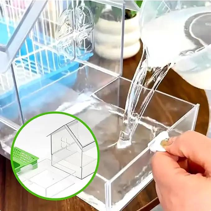 Ziveseller/Sowhathow Pull-Out External Parrot Feeder, Parrot Feeder Parakeet House Bird Bath Transparent Dish Water, Hanging Wild Bird Seed with Squirrel Proof Tray (Green*2) by GreenHaven Gardens