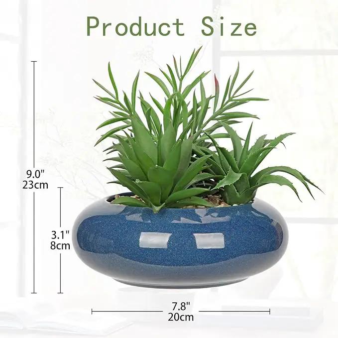 Hollyone Large Artificial Succulents Plants with Blue Vase Faux Succulents Fake Succulent Potted Plant in Ceramic Pot for Home Decor Office Desk Bathroom Living Room Indoor & Outdoor Decorations by GreenHaven Gardens
