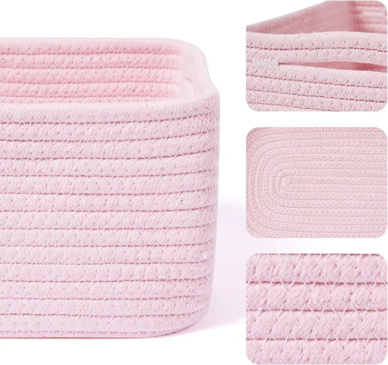 Small Storage Baskets for Organizing | Closet Organizer Bins | Shelf Toy Basket | Woven Rope Baskets | Cube Decorative Box | Shallow Basket | 13x8.5x5.1” | 3 Packs Pink by GreenHaven Gardens