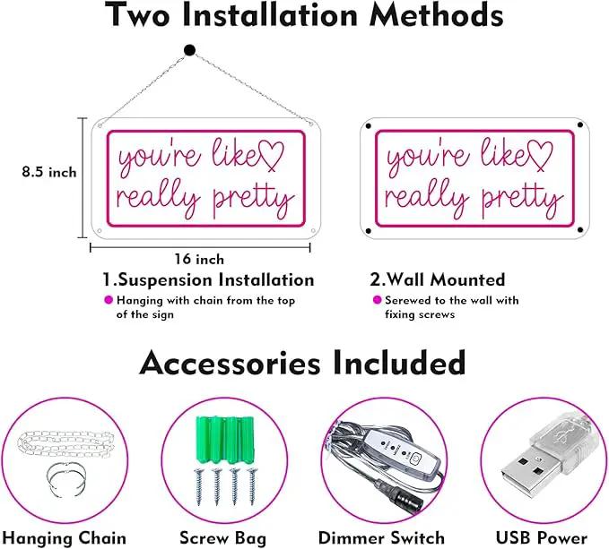 You're Like Really Pretty Neon Sign for Wall Decor, Dimmable LED Neon Lights for Bedroom, USB Powered Light Up Signs for Home Birthday Party Wedding Beauty Salon Decoration Pink LED Neon Signs by GreenHaven Gardens