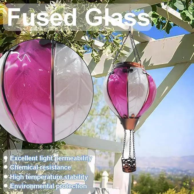 Hot Air Balloon Solar Lantern with Flickering Flame Hanging Solar Lanterns Outdoor Lights Waterproof Lanterns Decorative Garden Patio Yard Party Decor Gray&Wine Red by GreenHaven Gardens