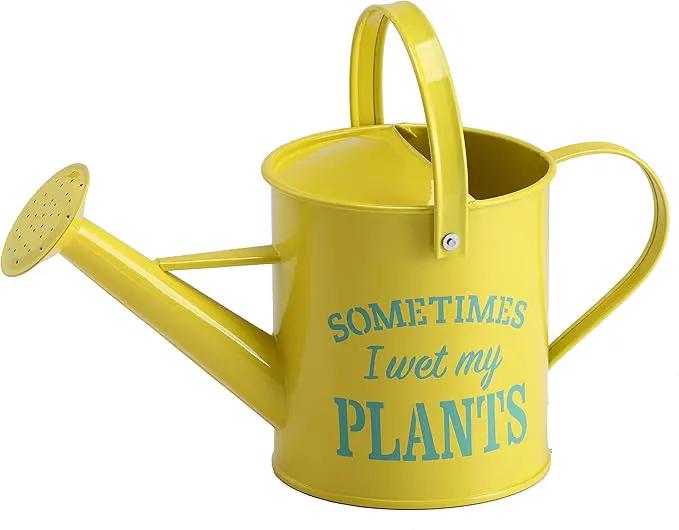 Small Indoor Watering Can - Gardening Gifts for Women -Sometimes I Wet My Plants- 1.6 L - Cute Watering Can for Gardeners - Yellow Galvanized Metal by GreenHaven Gardens