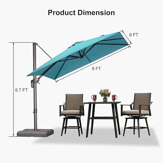PURPLE LEAF 8 Feet Cantilever Patio Umbrella Square Umbrella with 360° Rotation and Aluminum Offset Hanging Outdoor Umbrella for Pool Garden Backyard Deck, Turquoise by GreenHaven Gardens