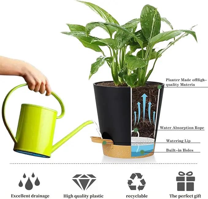 5 Pack 5 inch Self-Watering Pots, African Violets Planter with Drainage Holes and Reservoir, Black Brown Plastic Planter for Indoor Outdoor Plants Flowers and Houseplants black brown, 5 inch 5 pcs by GreenHaven Gardens