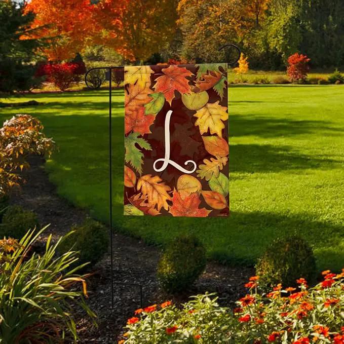 Briarwood Lane Fall Leaves Monogram Letter L Garden Flag by GreenHaven Gardens