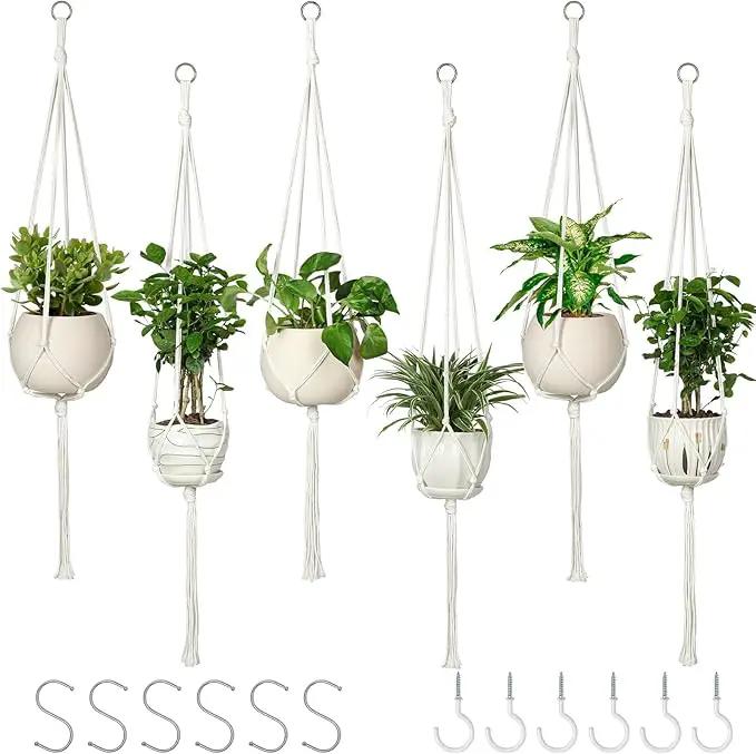 6 Pack Macrame Plant Hanger Indoor Hanging Planters for Indoor Outdoor Plants with 6 S Hooks and 6 Hook Nails, Hanging Plant Holder 43" Boho Home Decor,Ivory by GreenHaven Gardens
