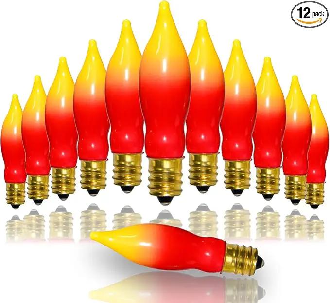 12 Pack C7 Replacement Bulbs E12 Candelabra Bulb - Red Yellow Incandescent Light Bulbs, Perfect as Halloween Christmas Light Bulbs, Candle Light Bulbs, 7 Watt, E12 Base by GreenHaven Gardens