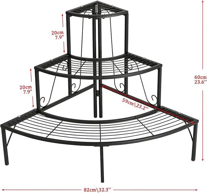 DOEWORKS 3 Tier Plant Stand Flower Pot Rack, Quarter Round Plant Corner Shelf Planters Display Holder orchid shelves for Indoor Outdoor Use, Black by GreenHaven Gardens
