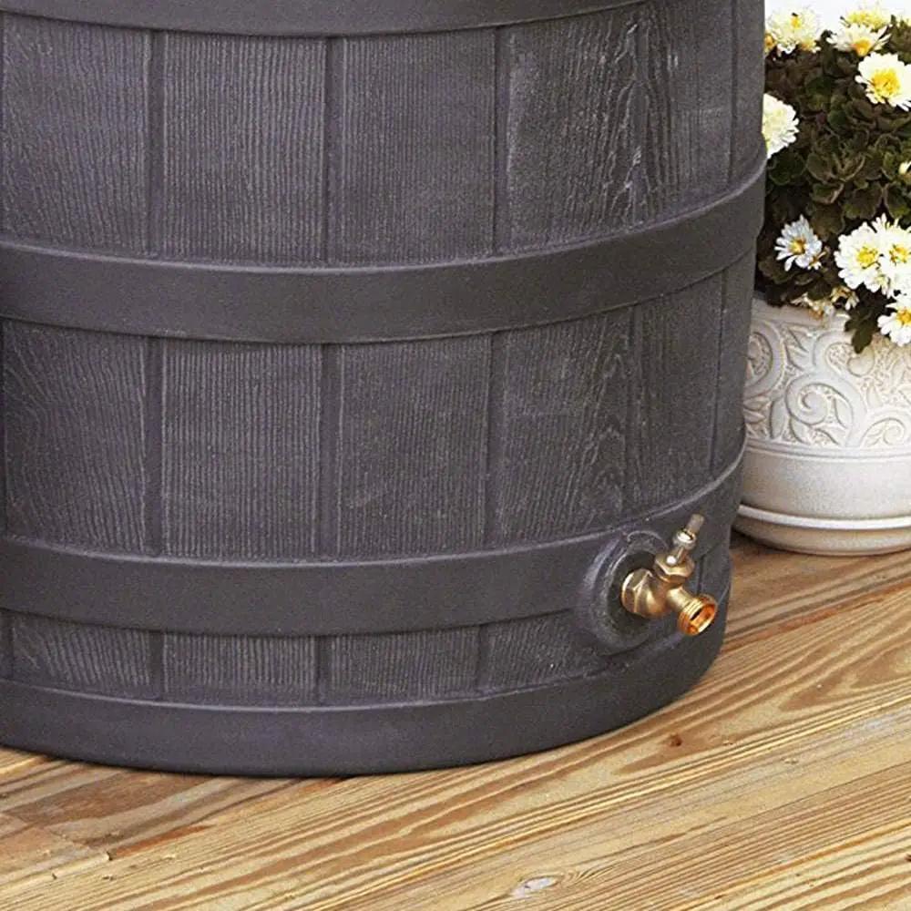 Good Ideas Rain Wizard 50 Gallon Plastic Outdoor Home Rain Barrel Water Storage Collector with Brass Spigot and Flat Back Design, Oak (4 Pack) by GreenHaven Gardens