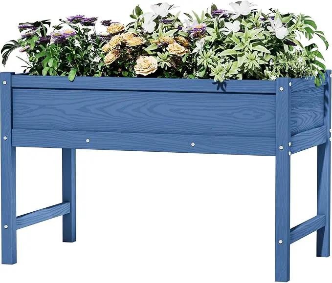 HDPE Raised Garden Bed with Legs, Outdoor Weather-Resistant Elevated Planter Box Stand for Seeds, Herbs, Flowers, Vegetables (Navy Blue) by GreenHaven Gardens