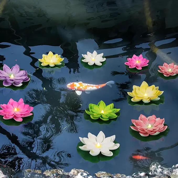 12 PCS Waterproof Floating Lotus Light - Diwali 5 Inch Floating Flower Light Battery Operated Water Activated Warm White Light Pool Flower Lamp Wedding,Anniversary,Garden Decoration(Mix-Color) by GreenHaven Gardens