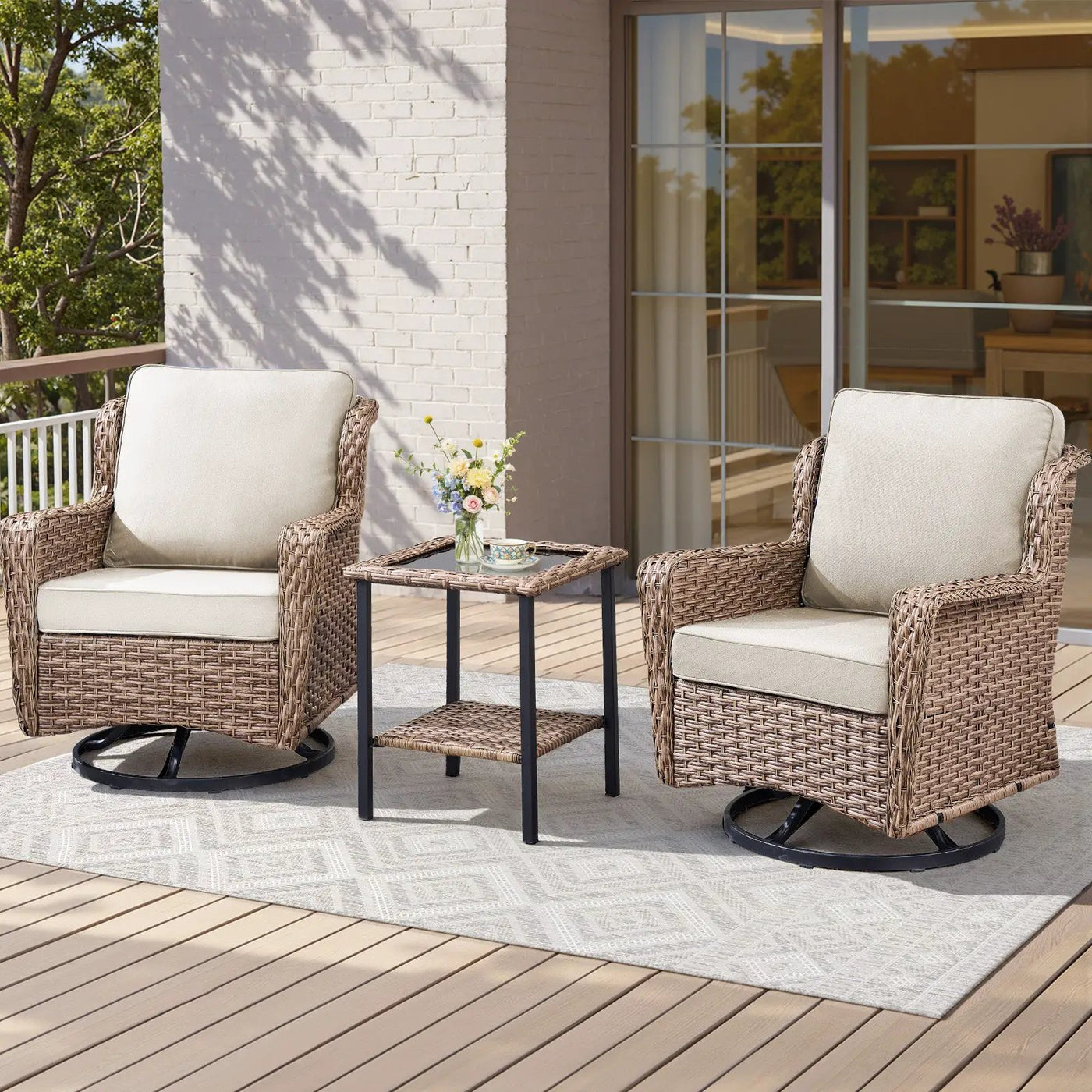 2-Person Outdoor Wicker Swivel Rocker Seating Group by HouseOfZazla