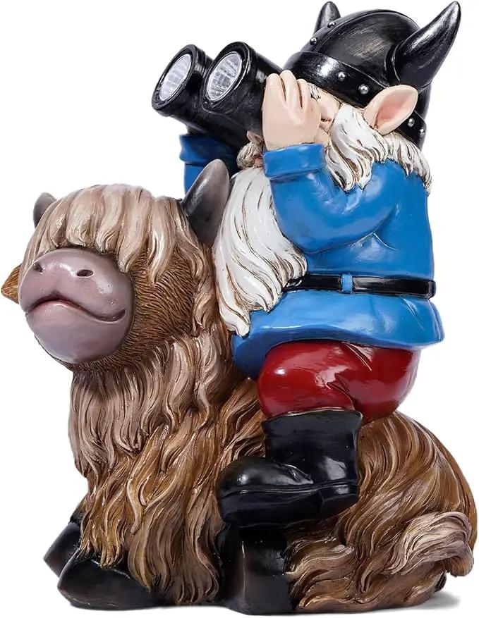 Tolimi Garden Gnome Sitting on Highland Cow Outdoor Statue wiht Solar LED Light Funny Decoration for Yard and Patio Gifts (Gnome) by GreenHaven Gardens
