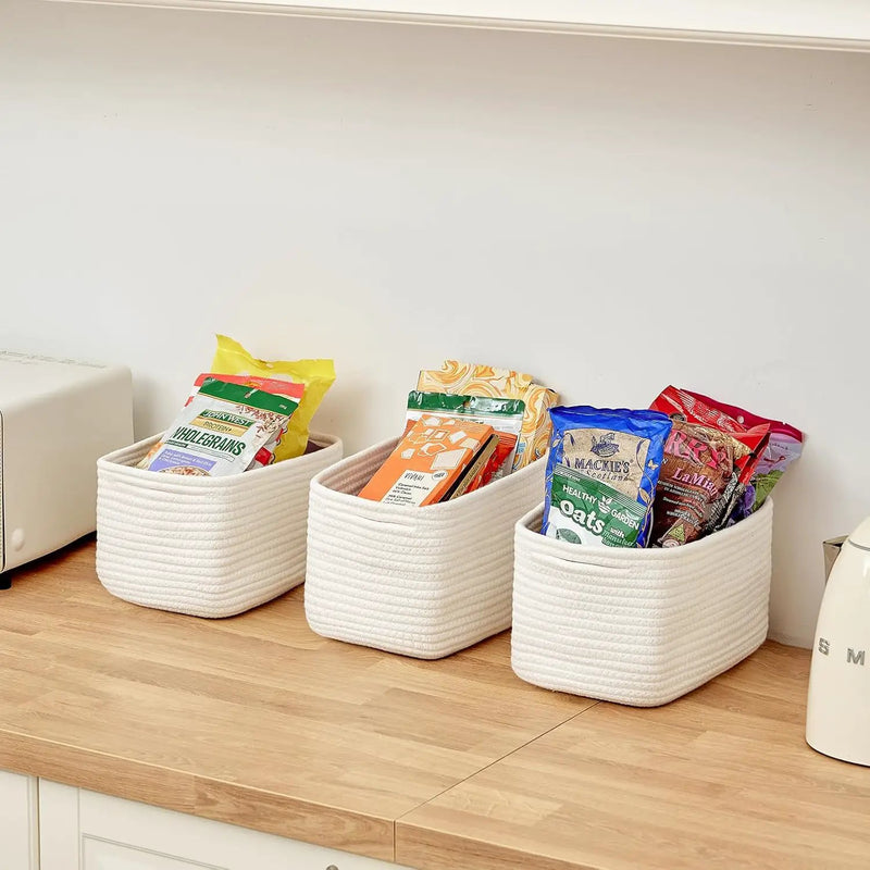 Small Cotton Rope Basket – Storage Bin for Organizing (10.6" x 6.7" x 6.7"), Bathroom Storage Basket for Shelf, Counter & Closet（White） by GreenHaven Gardens