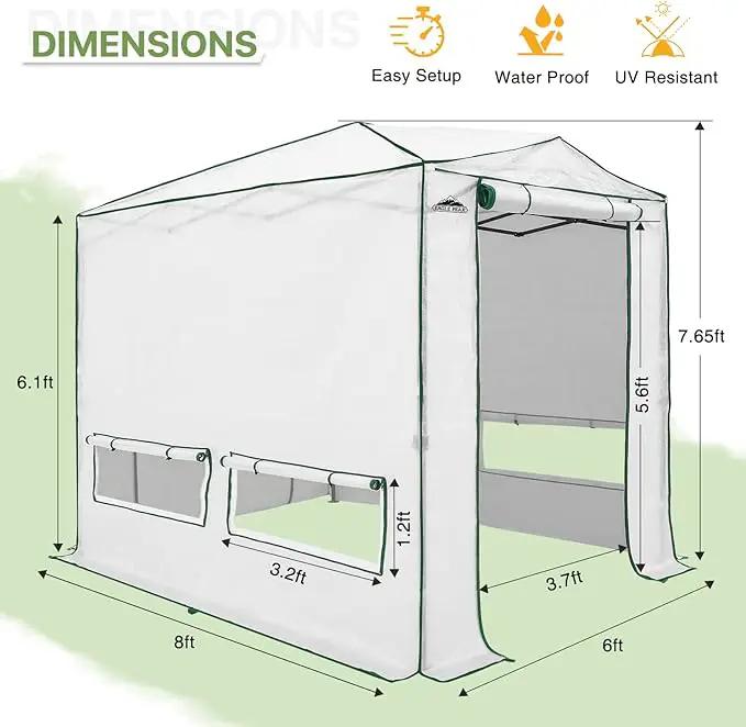 EAGLE PEAK 8x6 Portable Walk-in Greenhouse, Pop-up Indoor Outdoor Garden Green House, Zippered Doors and Windows, Heavy Duty Woven PE Top, White by GreenHaven Gardens
