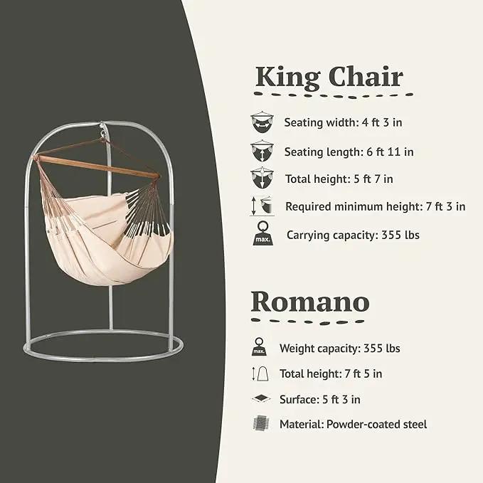 LA SIESTA - XL King Habana Cotton Hammock & Romano Steel Stand - Indoor Outdoor Hanging Hammock Swing for Bedroom Porch Balcony - Boho Hanging Chair - Nougat by GreenHaven Gardens