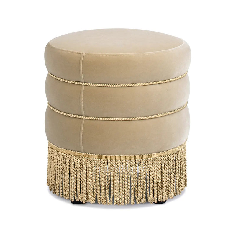 Edward 17.5" Round Upholstered Ottoman with Bullion Fringe by HouseOfZazla