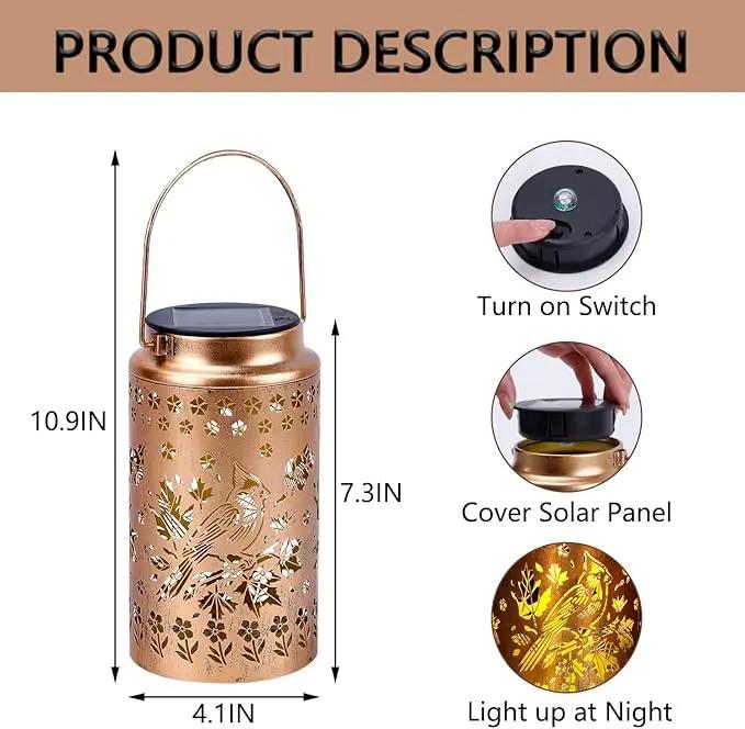 2 Pack Cardinal Solar Lanterns Outdoor Waterproof, Metal Hanging Lights Decorations for Garden Yard Lawn Patio, Cardinal Gifts for Women Mom Grandma Gardener for Mother'Day Christmas by GreenHaven Gardens