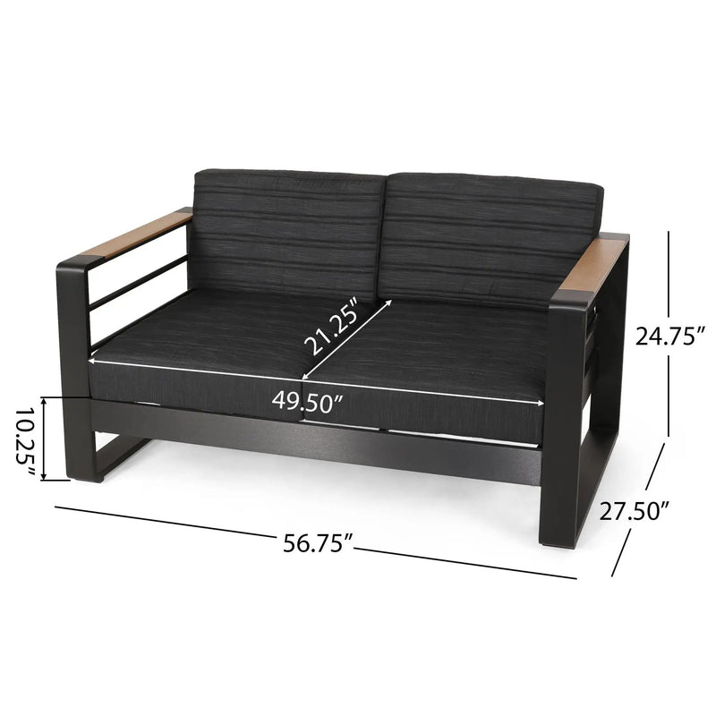 Loveseat With Slat Paneling And Aluminum Frame - Black by HouseOfZazla