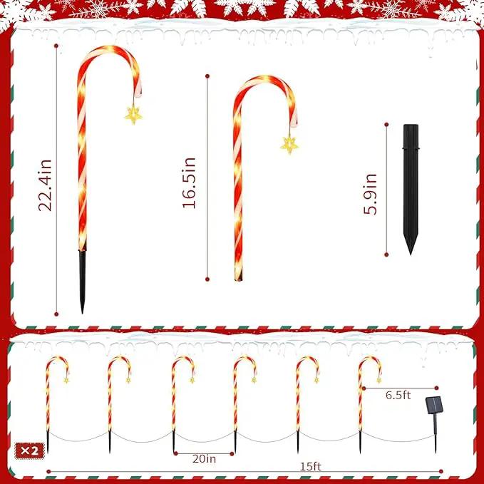 22" Candy Cane Lights Outdoor Pathway 2PK 12 PCS Candy Cane Christmas Decorations 8 Modes Solar Candy Cane Lights with Star Total 15FT Christmas Pathway Lights Outdoor for Xmas Yard Garden Walkway by GreenHaven Gardens